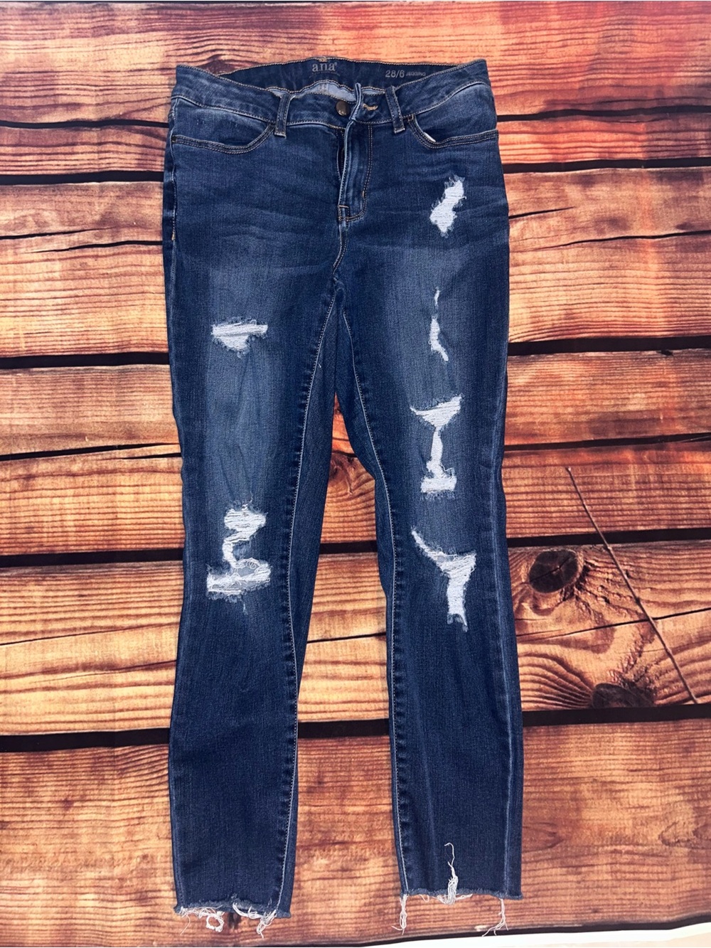 a.n.a Dark Blue Distressed Skinny Jeans
